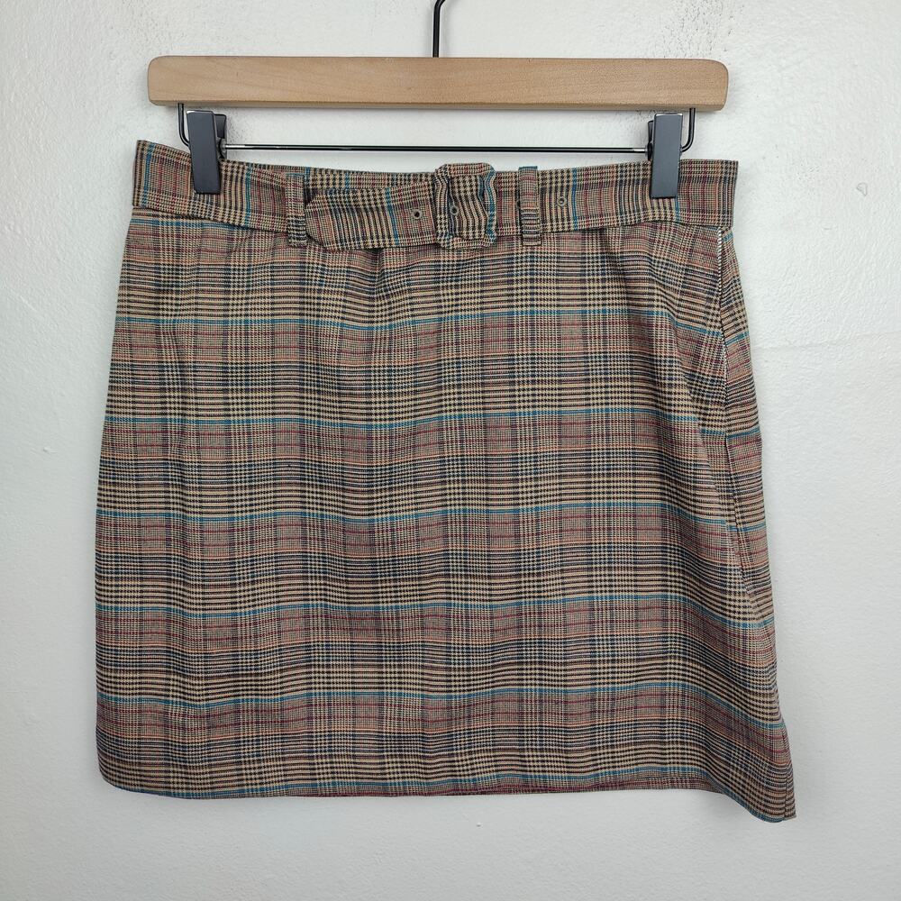 Modcloth Skirt Womens 6‎ Brown Plaid Mini Preppy Academia Schoolgirl Belted
